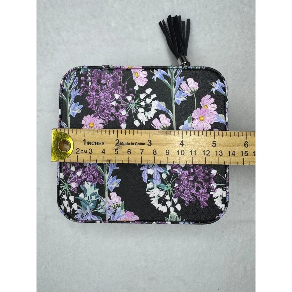 Cupcakes and Cashmere Jewelry Travel Case Floral Black‎ Purple Tassel Square NEW